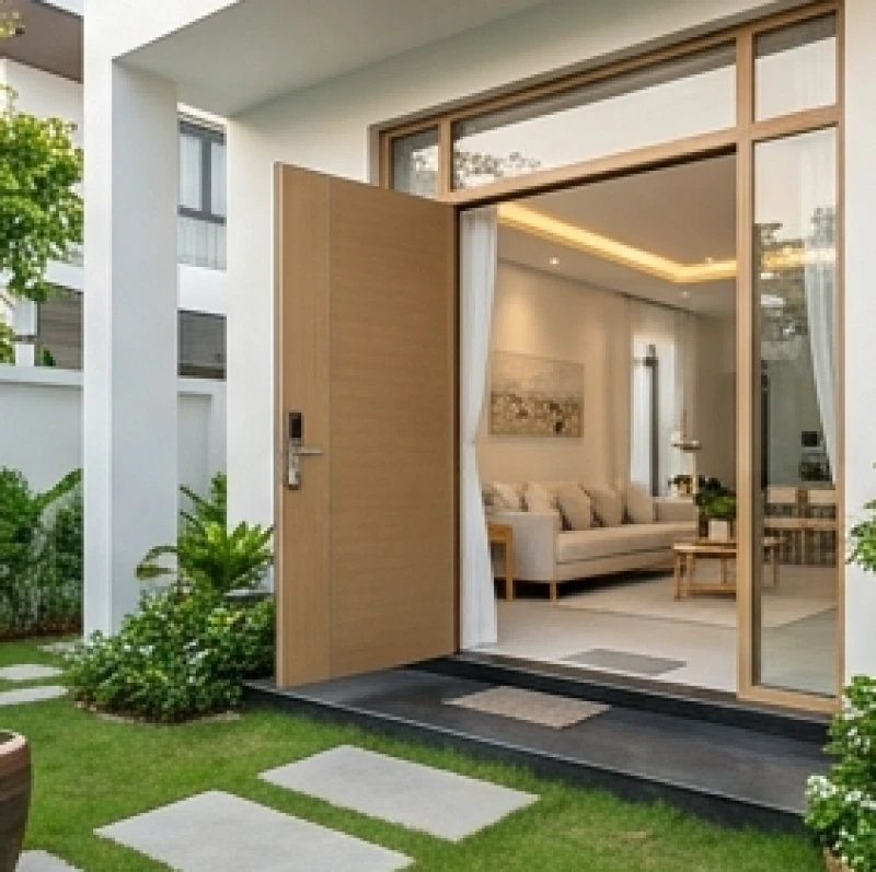 Cửa phụ bên hông nhà rộng rãi đón ánh sáng tự nhiên thay thế cho cửa chính bị vướng hướng xấu