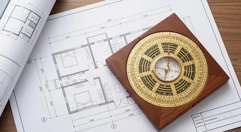 Bản vẽ thiết kế nhà ở kết hợp cùng la bàn phong thủy định vị hướng cát hung