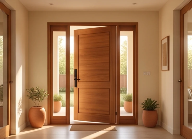 Cửa chính ngôi nhà đón nắng ấm từ hướng Nam mang lại dòng chảy vượng khí cho tuổi Tân Sửu