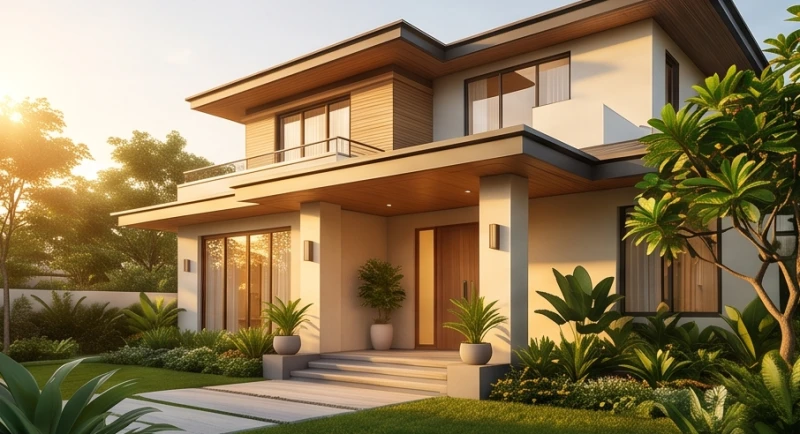 Mặt tiền ngôi nhà hướng Tây Bắc đón nắng ấm phù hợp cho nam mạng Tây tứ trạch