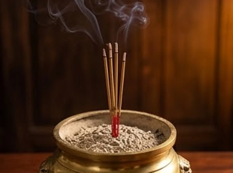 Nén hương cháy chậm rải khói mỏng trên ban thờ trong thời gian gia chủ chờ xin hạ lễ