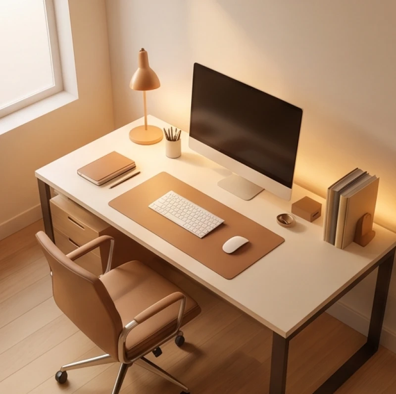 Hướng bàn làm việc hợp tuổi Hợi: Bảng tra nam nữ & hóa giải 5 Người phụ nữ văn phòng ngồi làm việc thoải mái tại chiếc bàn được sắp xếp gọn gàng theo hướng Tây Bắc