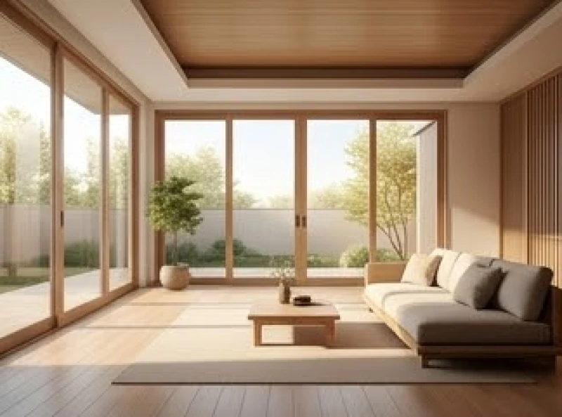 Không gian phòng khách ngập tràn ánh sáng với cửa sổ lớn mở về hướng Tây Bắc