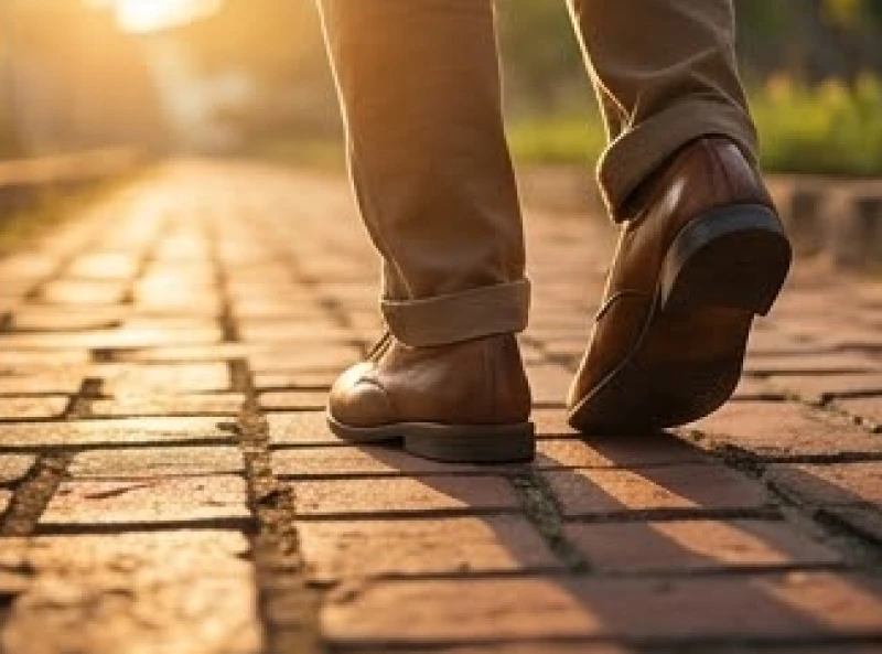 Bước chân đầu tiên dạo bước trên con đường gạch đỏ dưới ánh nắng ban mai