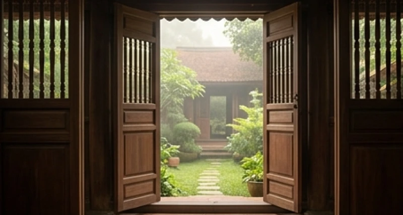 Lối đi mở ra khu vườn xanh mát đón nhận sinh khí vào buổi sáng