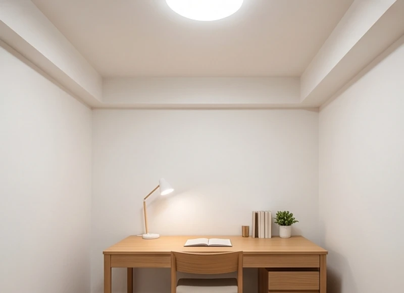 Khoảng trần nhà phẳng phía trên bàn học giúp loại bỏ áp lực đè nén từ cấu trúc xà ngang bê tông