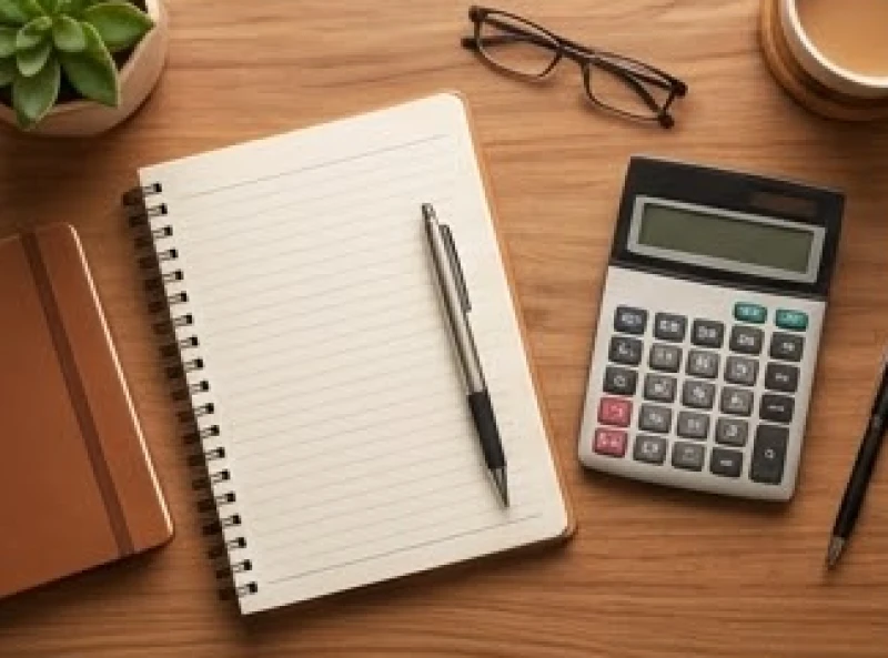 Sổ tay ghi chép quản lý tài chính và máy tính bỏ túi trên bàn học