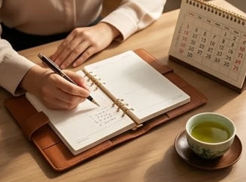 Gia chủ tuổi Dậu đang ghi chép kế hoạch công việc đại sự dựa trên cuốn lịch âm năm Đinh Mùi