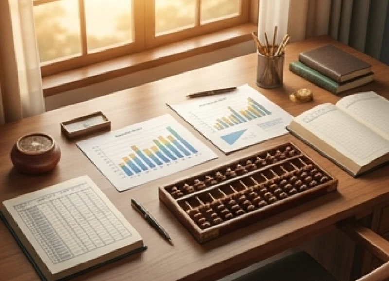 Tài lộc tuổi Hợi năm 2027: Xếp hạng nạp âm và lộ trình 12 tháng 3 Hồ sơ sổ sách và bảng kế hoạch tài chính đặt trên bàn làm việc bằng gỗ cùng chiếc bàn tính truyền thống
