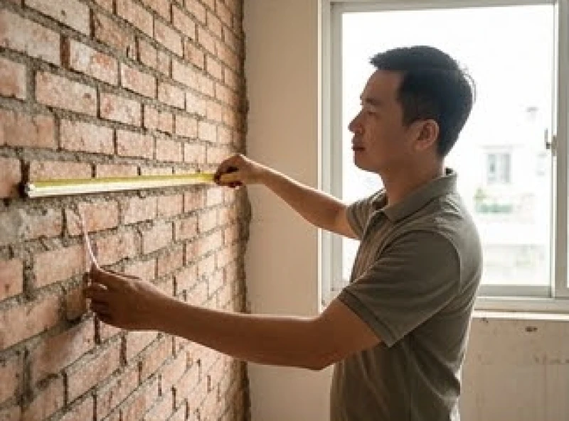 Gia chủ đang khảo sát và đánh giá bức tường cần đập bỏ trong một căn hộ nhỏ để chuẩn bị cho quá trình cải tạo.