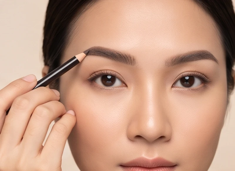 Thao tác kẻ chì tạo độ cân xứng hoàn hảo cho hai bên tướng lông mày ngắn