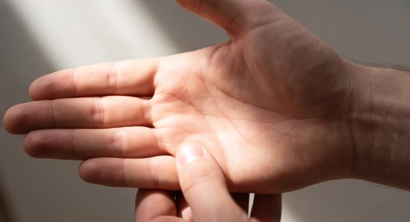 Hành động vuốt căng vùng da bàn tay dưới ánh sáng mạnh để phân biệt đường thái dương rõ rệt