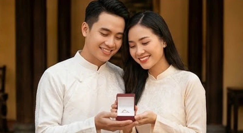 Cặp đôi rạng rỡ chuẩn bị nhẫn cưới cho hôn lễ, đón nhận hỷ sự viên mãn của tình duyên tuổi Tuất năm 2027