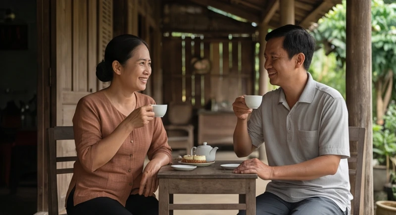 Mơ thấy đám ma người thân: Điềm báo theo vai vế & cách giải tỏa 4 Hai anh em đang cùng ngồi uống trà cười nói vui vẻ bên hiên nhà mộc mạc tại Việt Nam, hàn gắn những khoảng cách ngầm