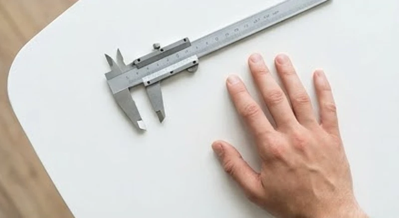 Bảng tính và thước kẹp dùng để xác minh ngón trỏ ngắn hơn ngón áp út một cách chính xác