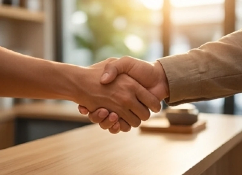 Cái bắt tay thân tình giữa chủ cửa hàng và vị khách mang lại năng lượng tích cực lành mạnh