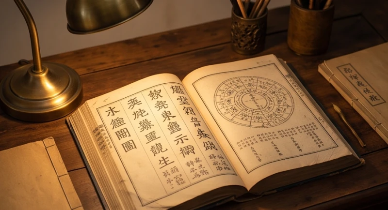 Tuổi mụ là gì: Quy tắc tính chuẩn, năm nhuận và bảng tra cứu 3 Cuốn từ điển bách khoa mở ra trang khái niệm tuổi hư tuế trong văn hóa Á Đông trên mặt bàn gỗ cổ