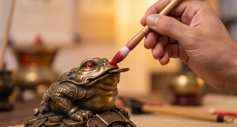 Thiềm thừ phong thủy tuổi Sửu: Màu nạp âm và hướng Bát trạch 13 Nghi thức dùng châm sa điểm nhãn khai quang cho bức tượng thiềm thừ