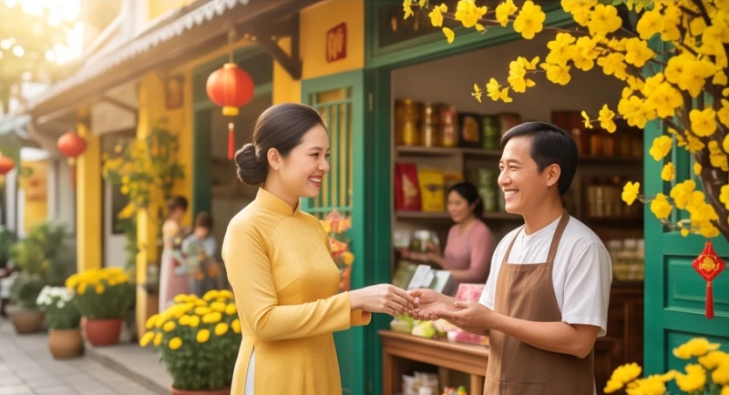 Tử vi tuổi Kỷ Mùi 1979 năm 2027: Lịch 12 tháng và giải hạn 6 Khách hàng vui vẻ trao đổi trong ngày mở hàng khai xuân mang lại vượng khí cho gia chủ