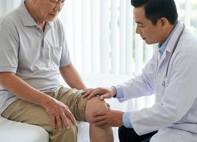 Người lớn tuổi thăm khám bác sĩ khi có dấu hiệu đau nhức xương khớp và mệt mỏi kéo dài
