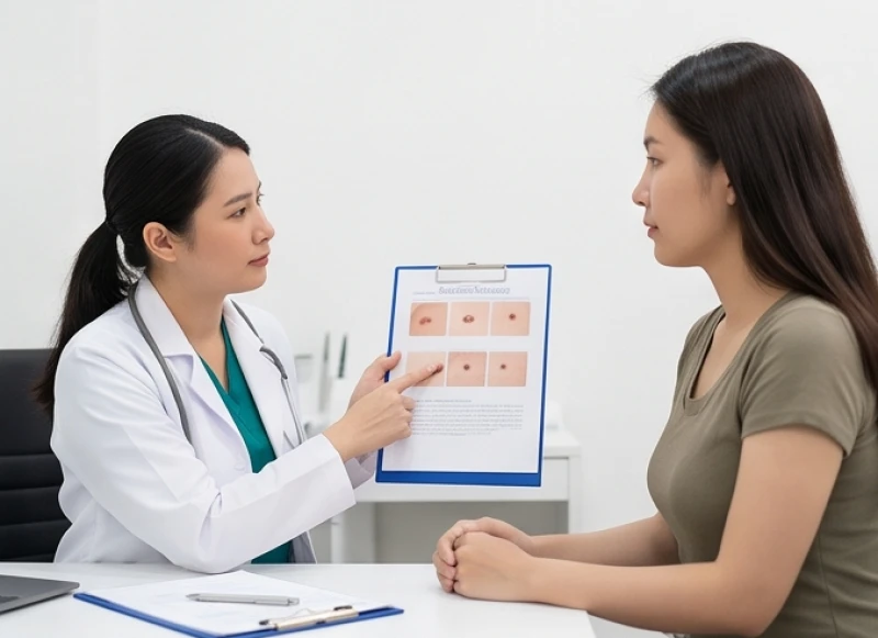 Bệnh nhân nhận tư vấn về lộ trình xử lý và chi phí loại bỏ nốt ruồi từ bác sĩ chuyên khoa da liễu