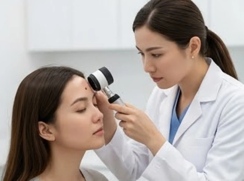 Nốt ruồi giữa hai lông mày nữ: Luận tướng số và phác đồ kiêng cữ 7 Bác sĩ da liễu thăm khám và soi nốt ruồi giữa hai lông mày nữ để đánh giá