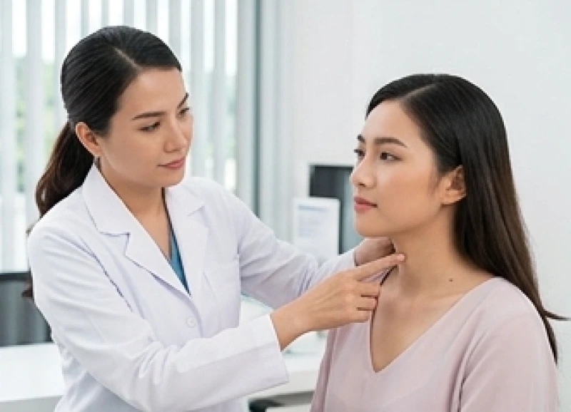 Bác sĩ da liễu đang tư vấn cho bệnh nhân về quyết định tẩy nốt ruồi ở cổ nhằm đảm bảo an toàn sức khỏe