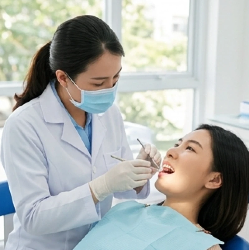 Bác sĩ nha khoa đang kiểm tra khớp cắn cho bệnh nhân nam tại phòng khám hiện đại