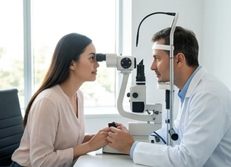 Nốt ruồi trong mắt: Dấu hiệu nguy hiểm, cách xử lý và chi phí 1 Bác sĩ nhãn khoa kiểm tra sự thay đổi của nốt ruồi trong mắt để đánh giá mức độ lành tính