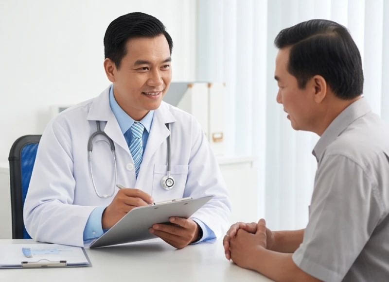 Bác sĩ tư vấn tầm soát sức khỏe tuổi sửu năm 2027 tại phòng khám y khoa hiện đại.