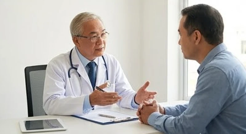 Ngứa tai là điềm gì: Tra cứu 24h nam nữ và hướng dẫn y tế 7 Bác sĩ chuyên khoa tai mũi họng đang tư vấn phác đồ điều trị viêm ống tai cho một nam bệnh nhân
