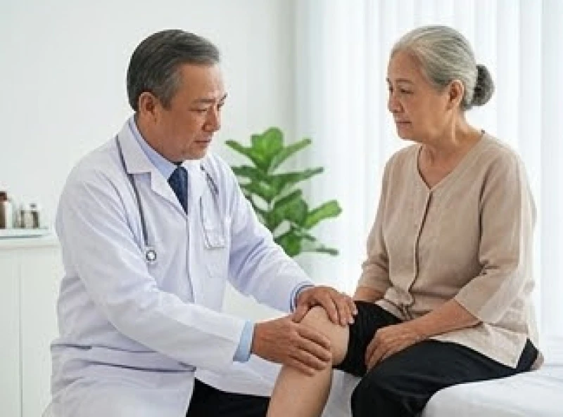 Người bệnh đang được bác sĩ thăm khám và tư vấn các vấn đề về xương khớp tại phòng khám.