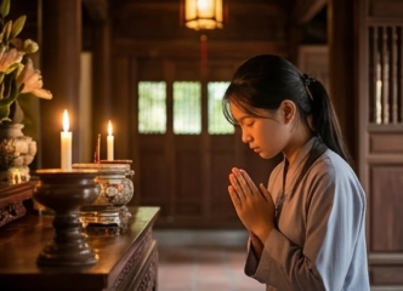Văn khấn đi chùa ngày rằm: Sắm lễ và trọn bộ bài khấn các ban 7 Sĩ tử thành tâm chắp tay cầu nguyện trí tuệ minh mẫn trước án thờ Đức Thánh Hiền