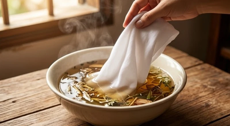 Chiếc khăn mềm mới tinh nhúng vào nước thảo mộc chuyên dùng cho việc lau dọn