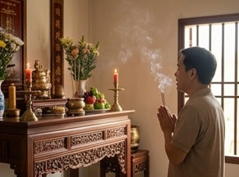 Người chủ lễ thành tâm khấn vái và gọi tên thuần Việt của người em đã khuất trước mâm cúng