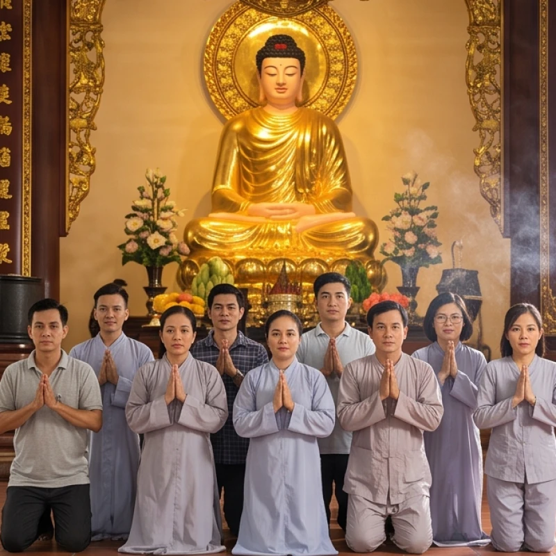 Văn khấn cầu siêu tại chùa: Trình tự dâng lễ và bài khấn chuẩn 5 Gia quyến thành tâm chắp tay lạy trước ban Tam Bảo xin phép chư Phật chứng minh cho khóa lễ