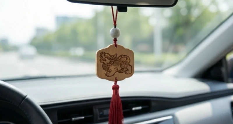 Vật phẩm treo xe cho người tuổi Ngọ: Chuẩn ngũ hành & cách treo 2 Khánh treo xe ô tô bằng gỗ chạm khắc chìm hình Tỳ Hưu kết hợp tua rua màu đỏ rực rỡ