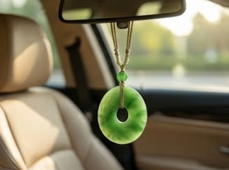 Khánh ngọc bích tự nhiên treo trong xe ô tô tỏa ra độ bóng và tán sắc rực rỡ dưới ánh nắng mặt trời