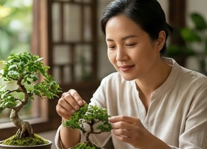 Vẻ đẹp khí chất toát ra từ người đang cẩn thận chăm sóc những chậu cây nhỏ với tấm lòng lương thiện