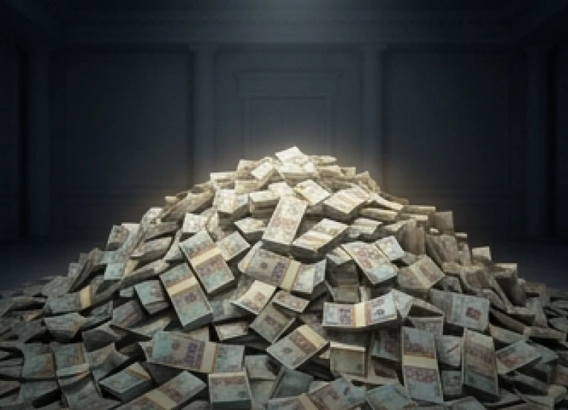 Mơ thấy rất nhiều tiền: Giải mã điềm báo & bộ số tài lộc 3 Ngọn núi tiền cao ngất ngưởng tỏa ra ánh sáng mờ ảo đặt trong một căn phòng trống vắng lặng