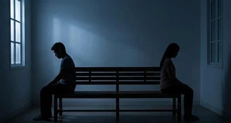 Mơ Thấy Người Thân Chết Đuối: Giải Mã Điềm Báo Từng Người 4 Bóng đen của hai người ngồi cách xa nhau trên chiếc ghế dài trong phòng mờ ảo