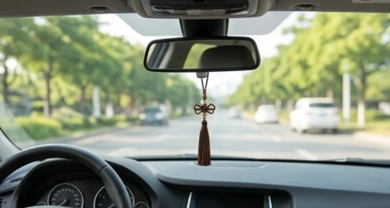 Vật phẩm treo xe cho người tuổi Ngọ: Chuẩn ngũ hành & cách treo 8 Khánh treo trên gương chiếu hậu ô tô với phần dây ngắn gọn gàng không cản trở góc nhìn ra nắp capo