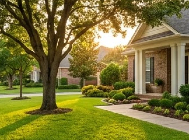 Thân cây gỗ lớn được trồng cách xa hiên nhà và lối đi chính một khoảng cách an toàn, tránh làm nứt nền