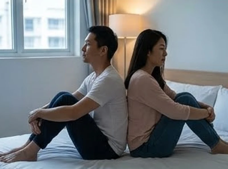 Mơ thấy người yêu hiện tại gặp lại người cũ: Điềm báo & ứng xử 5 Cặp đôi ngồi quay lưng lại với nhau trên giường bộc lộ khoảng cách vô hình và sự thiếu kết nối