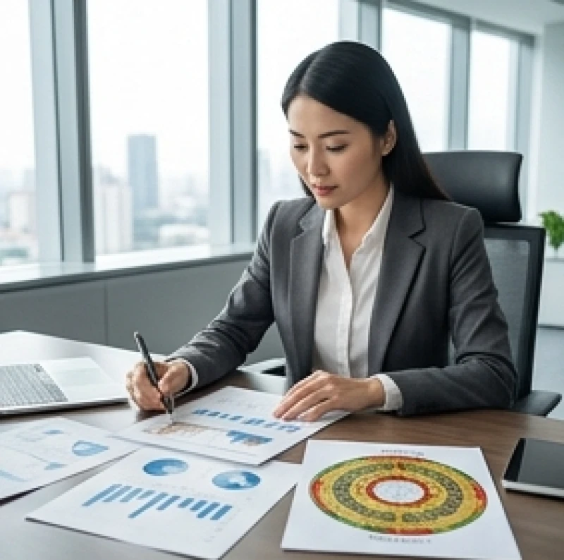 Tuổi Tý Hợp Kinh Doanh Gì: Mặt Hàng Ngách & Hướng Mở Cửa Hàng 1 Chủ doanh nghiệp tuổi Tý đang xem xét hồ sơ dự án khởi nghiệp và đối chiếu với quy luật ngũ hành