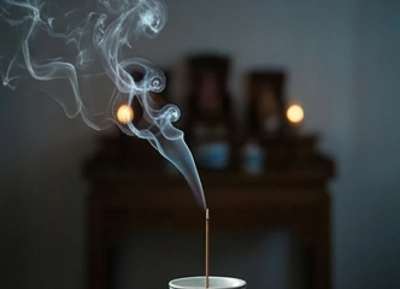 Làn khói hương trầm tỏa lên nhẹ nhàng trong không gian tĩnh lặng và sạch sẽ của phòng thờ