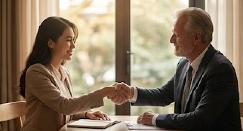 Cái bắt tay hợp tác đầy tin tưởng giữa hai đối tác kinh doanh trong một không gian quán cà phê yên tĩnh
