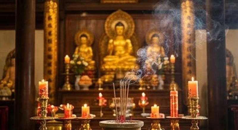 Không gian chánh điện thanh tịnh ngập tràn ánh sáng vàng êm dịu khi bước vào chùa