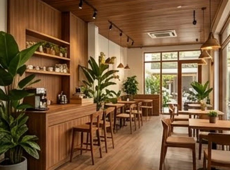 Không gian cửa hàng được trang trí nhiều chất liệu mộc giúp trợ lực cho gia chủ mệnh Lư Trung Hỏa phát triển mạnh mẽ