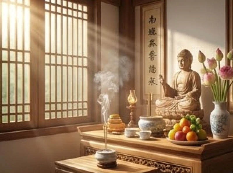 Ánh nắng ban mai chiếu rọi không gian thờ tự thanh tịnh trong khung giờ hành lễ lý tưởng